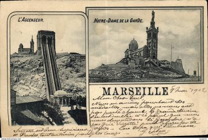CPA Marseille l'Ascenseur Notre Dame de la Garde