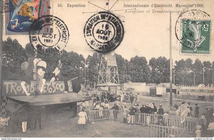 CPA 13 MARSEILLE / EXPOSITION D'ELECTRICITE 1908 / AEROPLANE ET TROMBINETOSCOPE / MANEGE