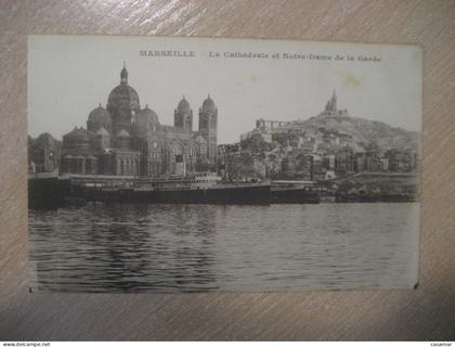 MARSEILLE La Cathedrale et Notre-Dame de la Garde ship harbor Bouches-du-Rhone postcard FRANCE