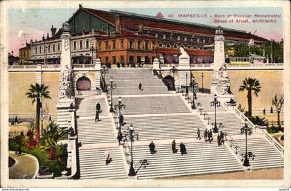 Marseille - Gare et Escalier Monumental CPA