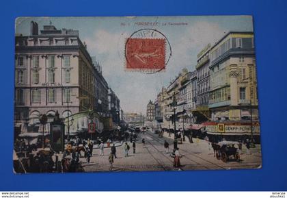 -1905 Canebière, centre ville MARSEILLE CPA-Carte Postale [13] Bouches-du-Rhône  Pour Monetier par Briançon-TROLLEY
