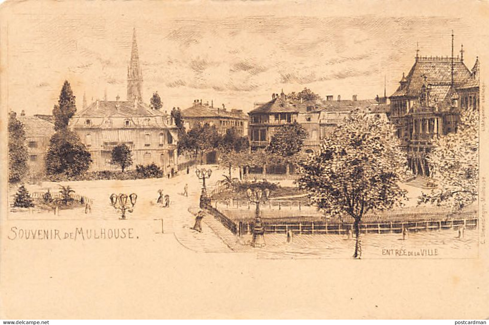 France - MULHOUSE - Illustration - Entrée de la Ville - Ed. C. Simendingen, MULHOUSE - L. Angerer Chalkogr.