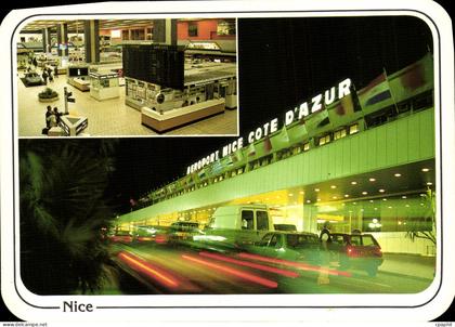 CPM Nice Riviera Cote D'Azur L'aeroport La nuit