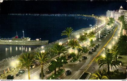 CPSM Nice la nuit La Promenade des Anglais Bateau