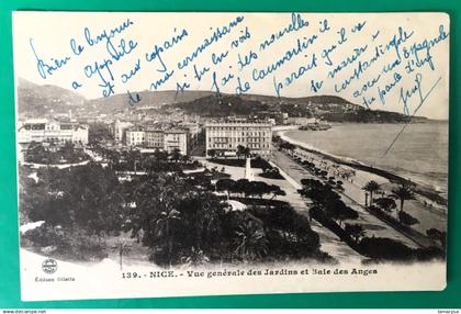 WWI-1919-Nice [06] Alpes Maritimes vue générale Jardins & baie des anges Carte Postale CPA Parcs & jardins Europe France
