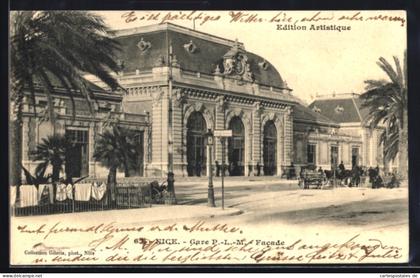CPA Nice, Gare PLM, Facade, La Gare, attelage à cheval