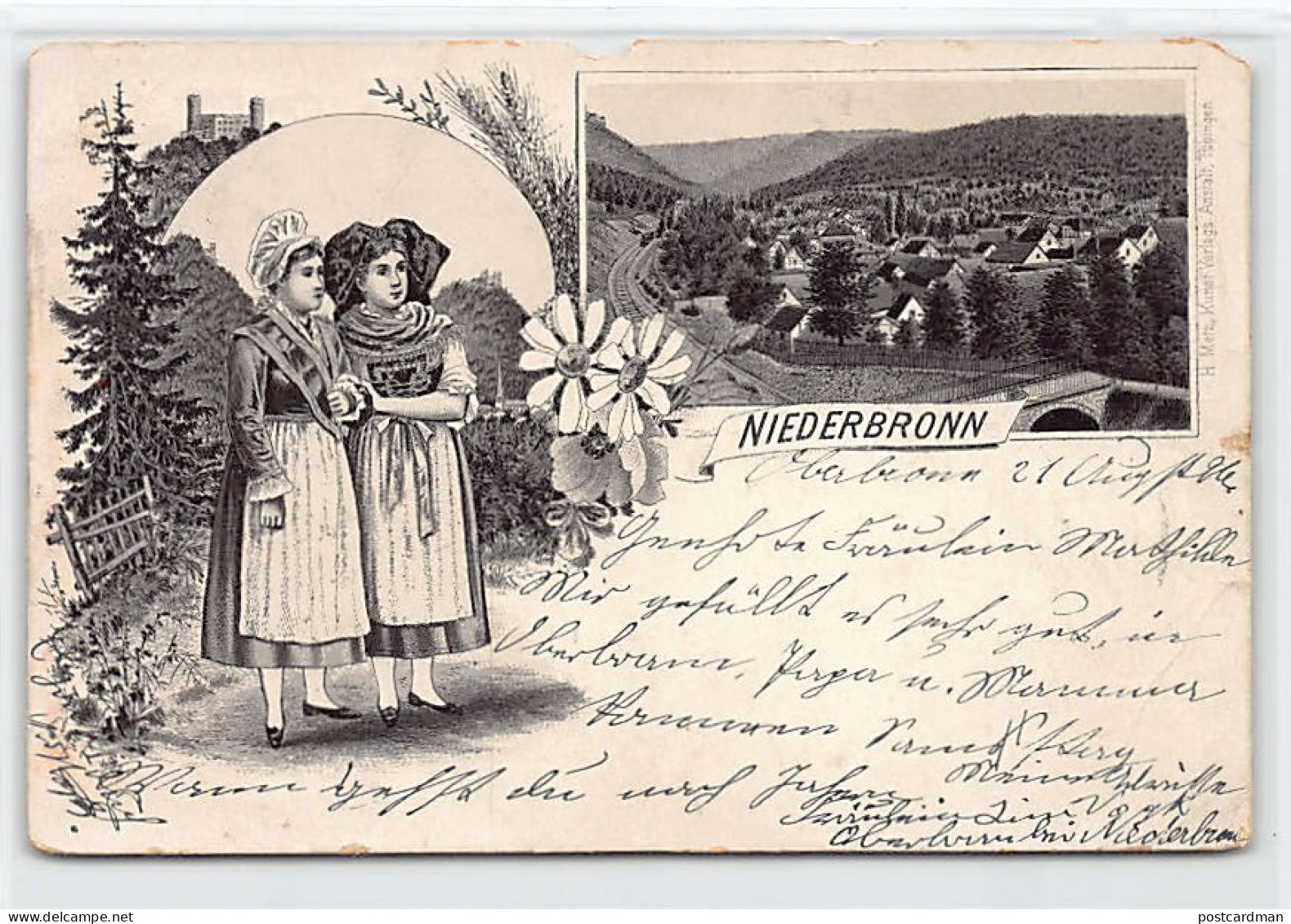France - Niederbronn les Bains - Illustration - Alsaciennes Costumes - Ed. H. Metz, Tübingen