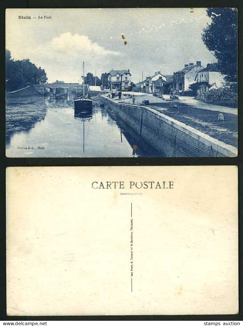 France Old Postcard BLAIN The Port RIVER Bridge & BOAT