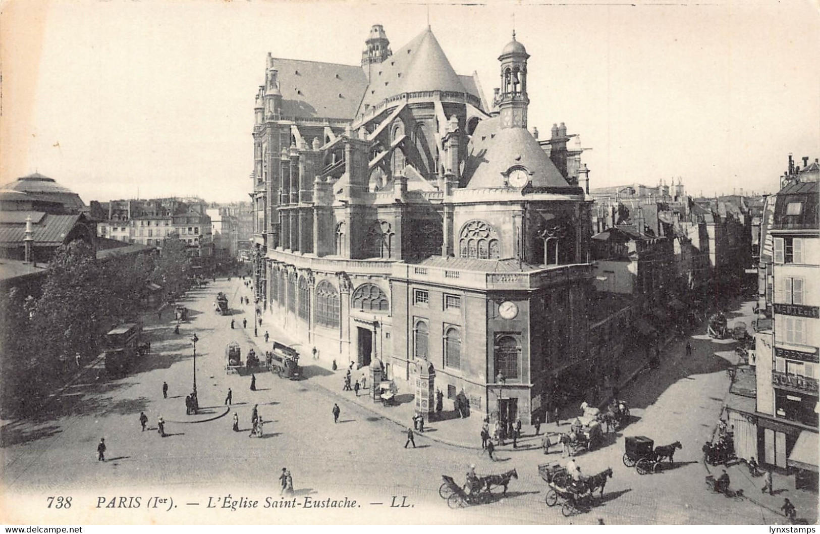 France Paris L'Eglise Saint Eustache Carriage vintage postcard