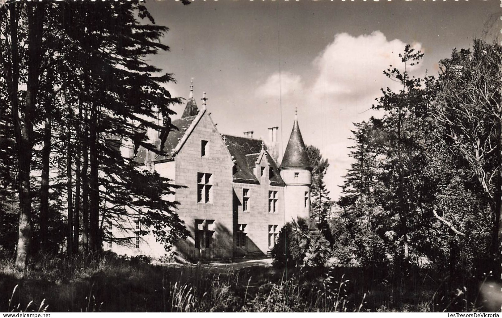 FRANCE - Plobannalec - Manoir de Kerlut - Tour - Toits coniques - Fenêtres - Forêt - Végétation - Nuage - Carte postale