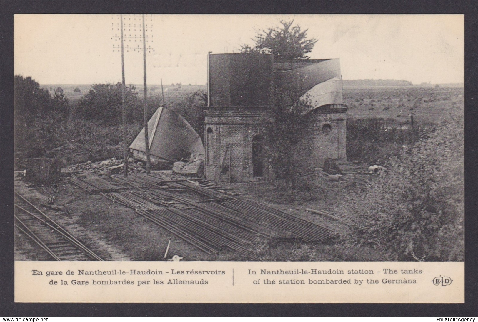 FRANCE, Postcard, Nanteuil-le-Haudouin, The station bombarded by Germans, WWI