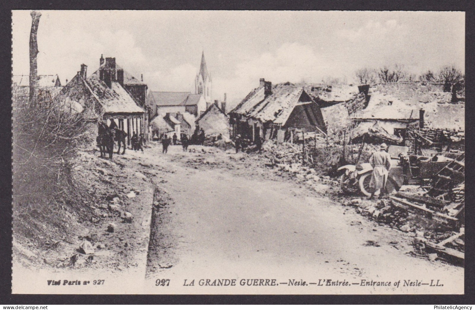 FRANCE, Postcard, Nesle, Entrance of Nesle, RPPC, WWI