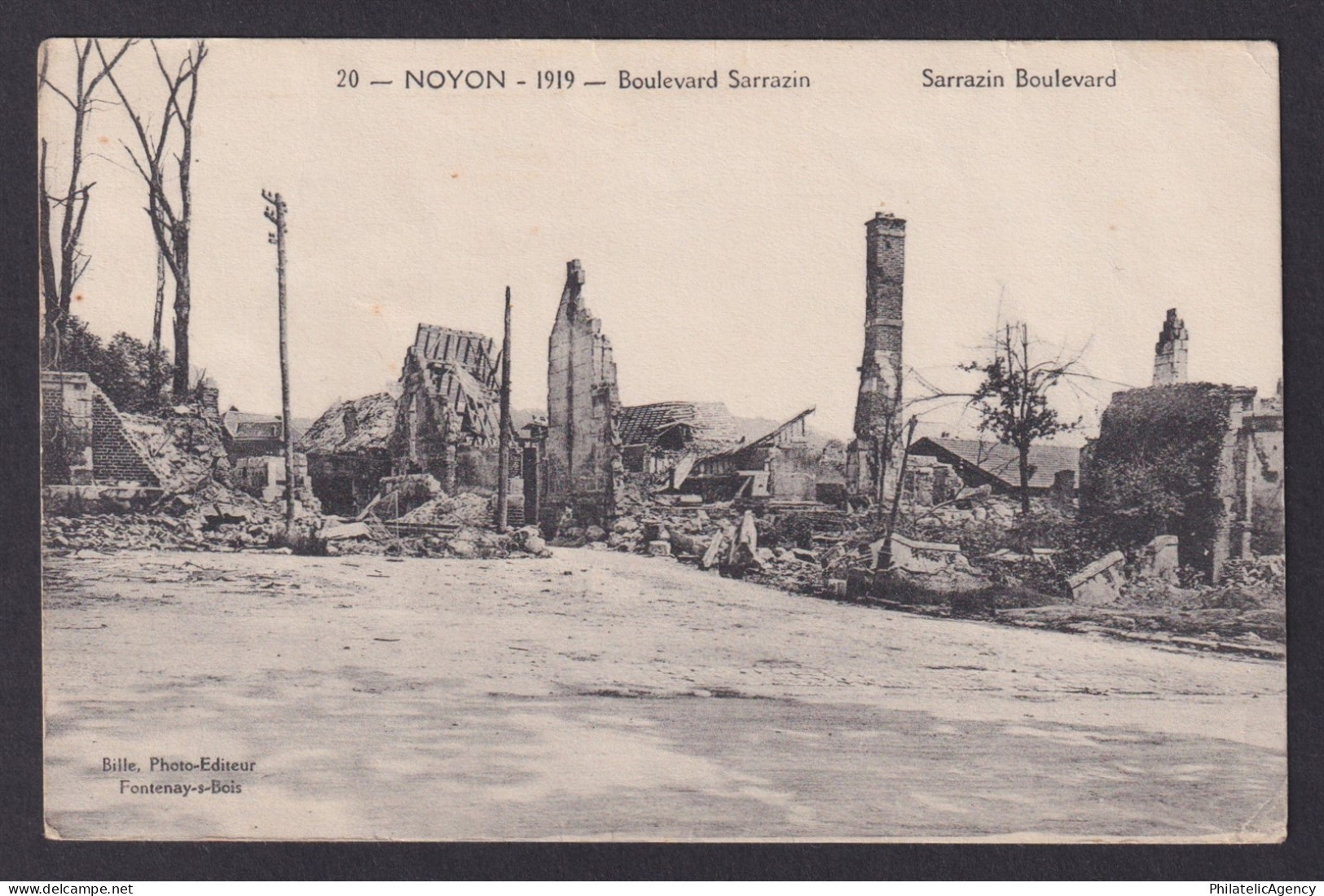 FRANCE, Postcard, Noyon, Sarrazin Boulevard, WWI, Unposted