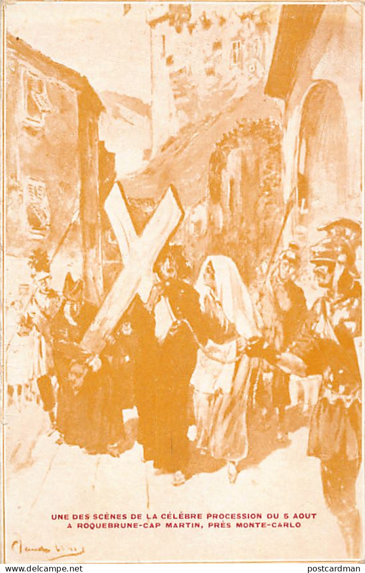 France - ROQUEBRUNE CAP-MARTIN (06) Carte Double - Procession du 5 août - Renseignements touristiques - Ed. Syndicat d'I