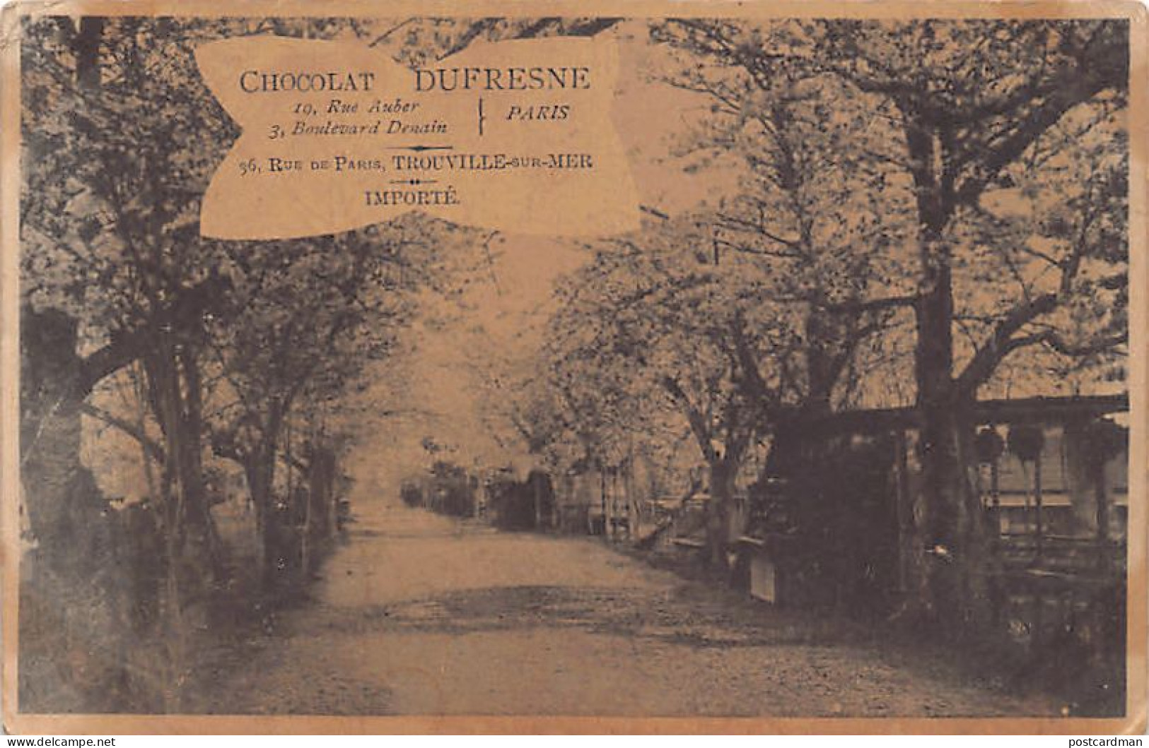 France - TROUVILLE (14) Carte Publicitaire Chocolaterie Dufresne, 36 rue de Paris