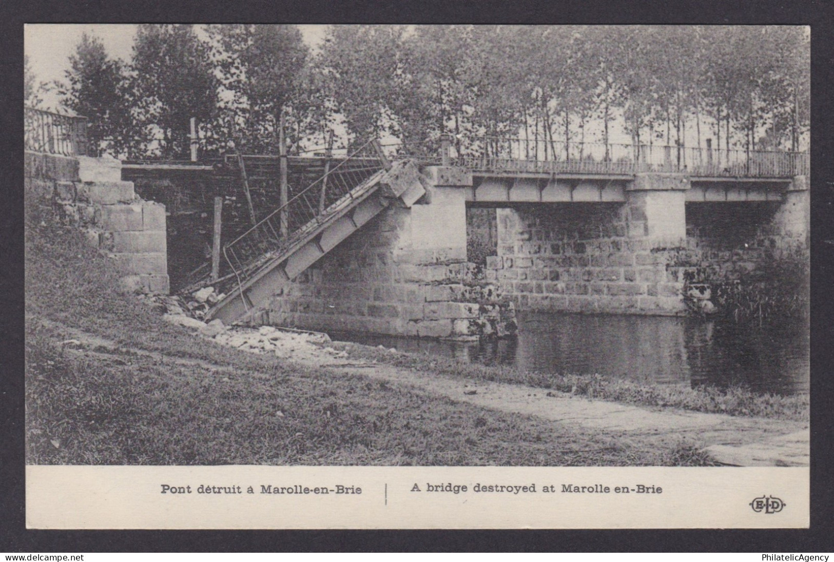 FRANCE, Vintage postcard, Marolles-en-Brie, A bridge destroyed , WWI