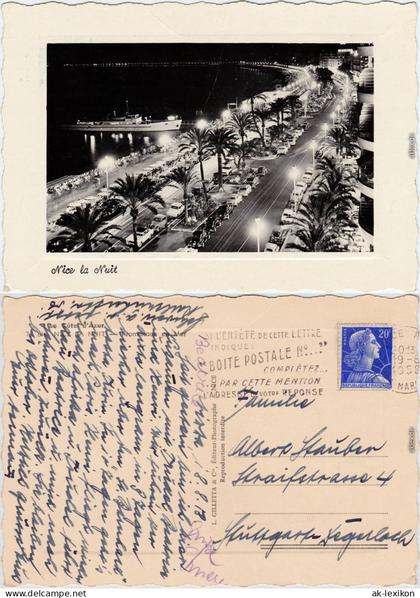 Nizza Nice Promenade und Yacht bei Nacht Foto Postcard CPA 1958