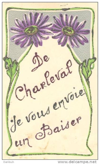 13  // de CHARLEVAL, je vous envoie un baiser, Colorisée, lettres en relief brillantes
