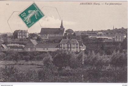 27 - EURE - ARNIERES - VUE GENERALE PANORAMIQUE + CACHET POSTAL OCTOGONAL 1916