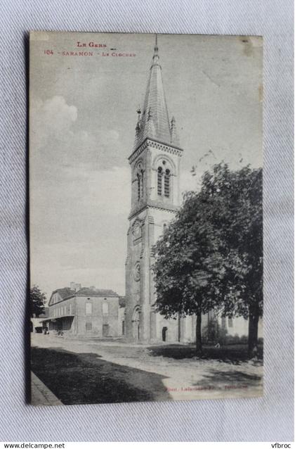 Cpa 1937, Saramon, le clocher, Gers 32