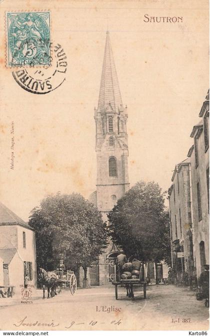 sautron * place de l'église du village * attelage cheval