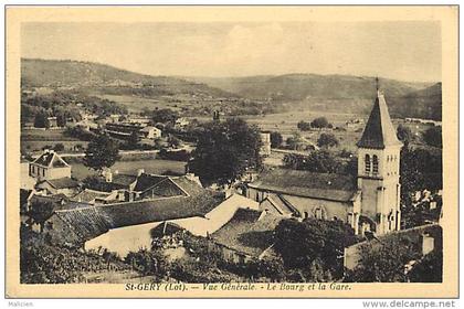 - lot -  ref 284 -  saint gery - st gery - vue generale - le bourg et la gare - petit plan train -  carte bon etat -