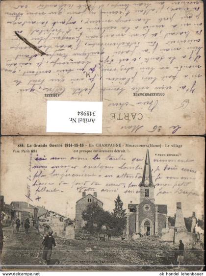 348984,Champagne-Ardenne Marne En Champagne Minaucourt Le village Zerstörung Kirche