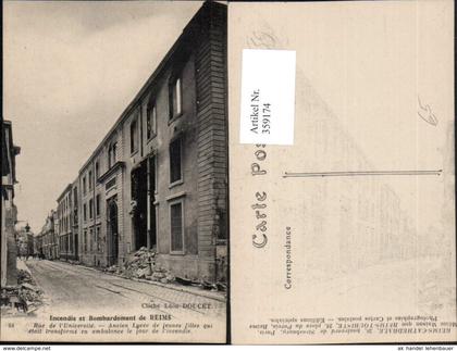 359174,Champagne-Ardenne Marne Incendie et Bombardement de Reims Rue Universite Zerst