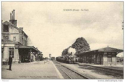 - depts divers - ref- EE427 - orne - surdon - la gare - ligne de chemin de fer - train - carte bon etat -