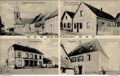 CPA Fessenheim Elsass Haut Rhin, Kirche, Pfarrhaus, Gemeindehaus