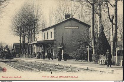 CPA CP Carte postale ancienne Rhône 69 Gare de Chazay Marcilly Delorme phot L'Abresle CAD 1909