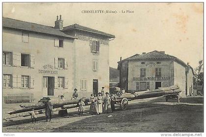 rhone - ref 611 - chenelette - la place - hotel desmonceaux  hotel du nord besson - boulangerie - carte bon etat -