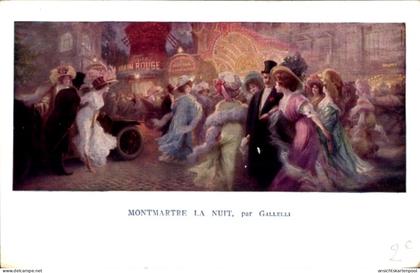 Artiste CPA Paris XVIII. Montmartre, Moulin Rouge bei Nacht, von Gallelli