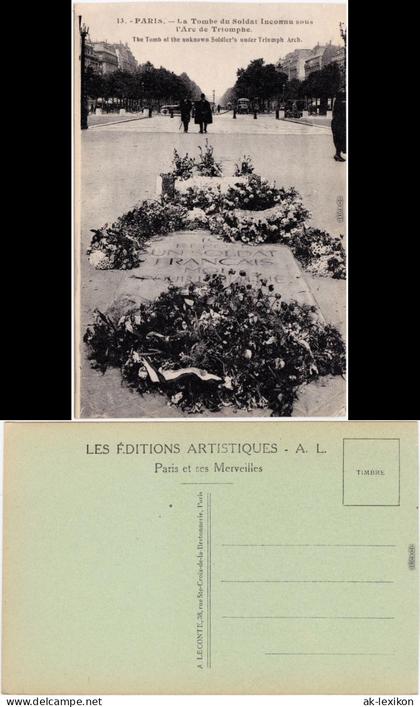 CPA Paris La Tombe du Soldat Inconnu Souos Triumphbogen /Arc de Triomphe 1919
