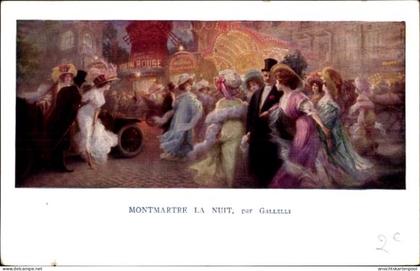 Artiste CPA Paris XVIII. Montmartre, Moulin Rouge bei Nacht, von Gallelli