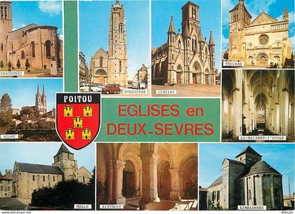 Carte Postale - 79 - Deux Sèvres - Eglises des Deux Sèvres - Multivues - Automobiles - Blasons - Carte Neuve - CPM - Voi