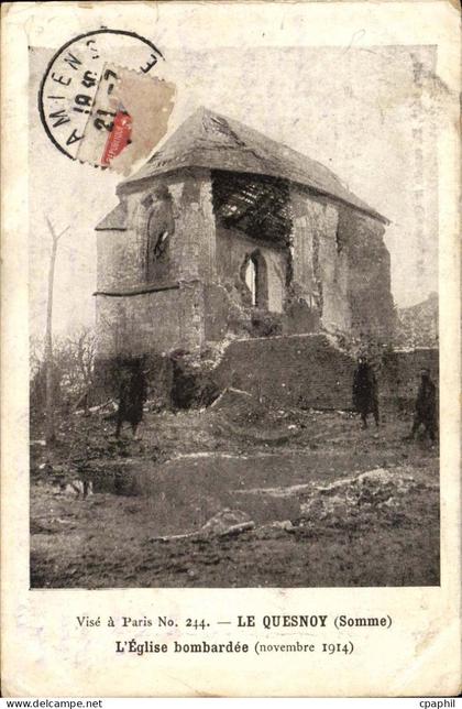 Le Quesnoy CPA L'eglise bombardee (novembre 1914)