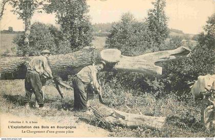 89 - Bourgogne - L'exploitation des Bois en Bourgogne - Le Chargement d'une grosse pièce - Animée - Bucherons - Métiers