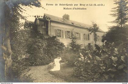 bray et lû * RARE 2 cartes photos 1905 * Ferme de St Louis * maison d'habitation & petit étang