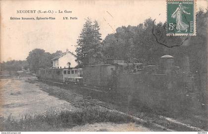 NUCOURT (Val-d'Oise) - La Gare avec Train - Locomotive (GROS PLAN) - Voyagé 1907 (2 scans)