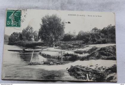 Cpa 1913, Achères, bords de la Seine, Yvelines 78