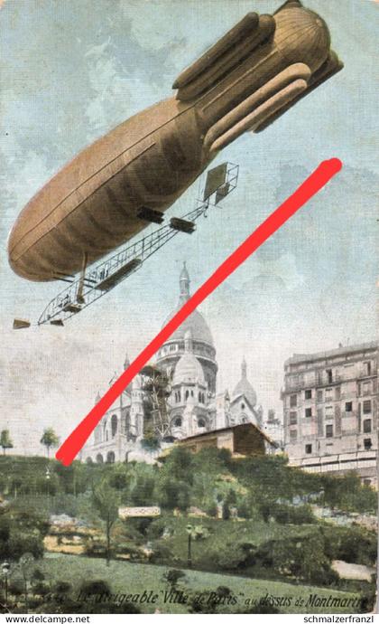 CPA AK Paris Montmartre Dirigeable Ville de Paris Ballon Captif Captive Balloon Fesselballon Zeppelin Luftschiff Avion