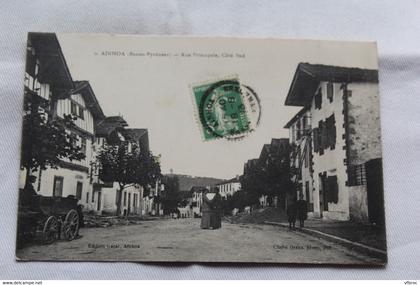 Cpa 1913, Ainhoa, rue principale, côté Sud, Pyrénées atlantiques 64