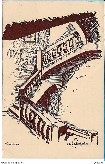 ALLAUCH - L'Escalier illustation de L. Cadenel (Verso Auberge Provençale de Jeunes)
