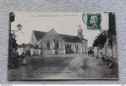 Cpa 1923, Allonnes, place de l'église, Maine et Loire 49