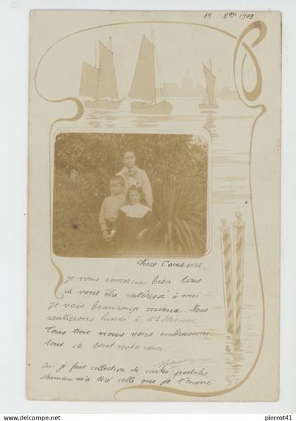 ANDRÉZIEUX BOUTHÉON - Belle carte photo portrait enfants avec bateaux postée à ANDRÉZIEUX en 1903