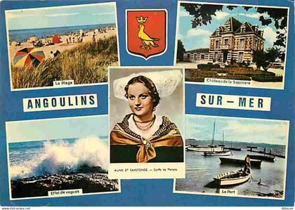 Carte Postale - 17 - Angoulins sur Mer - Multivues - Folklore - La Plage - Blasons - Effet de Vagues - CPM - Voir Scans