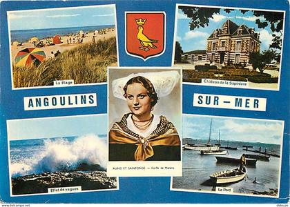 Carte Postale - 17 - Angoulins sur Mer - Multivues - Plage - Folklore - Blasons - Effet de Vagues - Flamme Postale de La