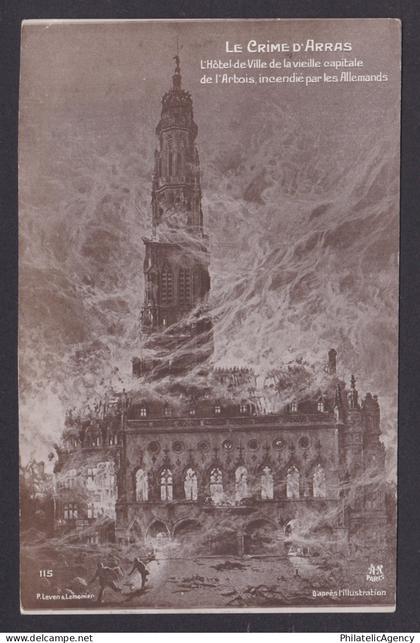 FRANCE, Postcard, Arras, Town Hall, WWI