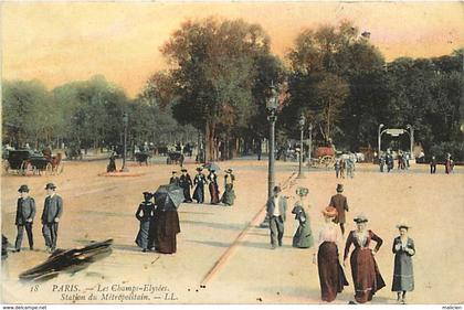 - paris -ref-C616- champs elysées - station du metropolitain - stations de metro - carte colorisee bon etat -